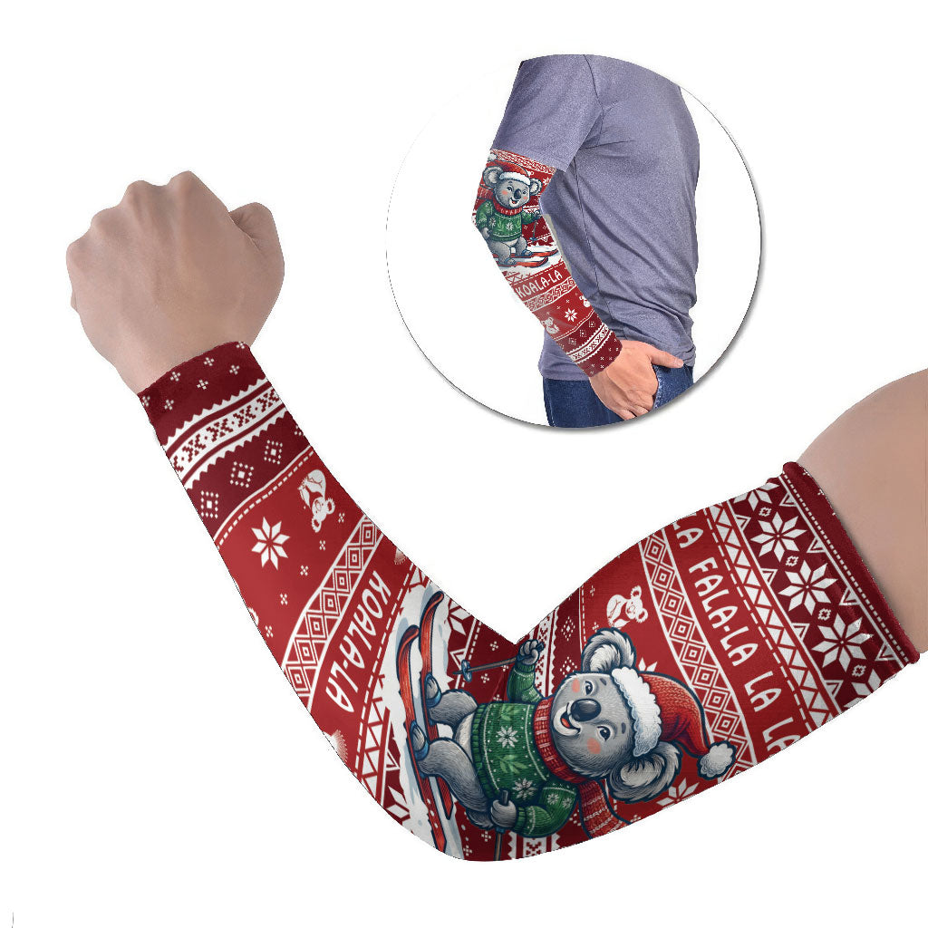Australia Christmas In July Arm Sleeves Koala Santa Skiing Red Color
