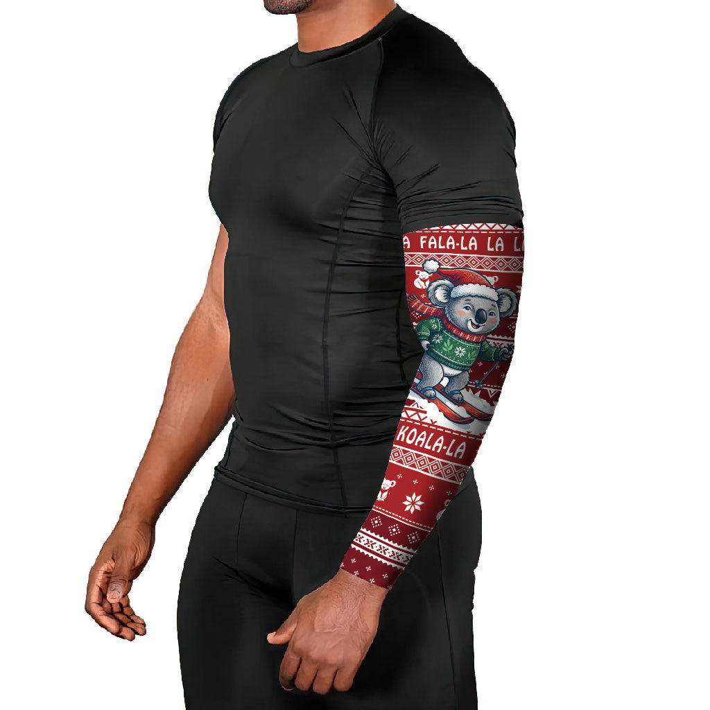 Australia Christmas In July Arm Sleeves Koala Santa Skiing Red Color