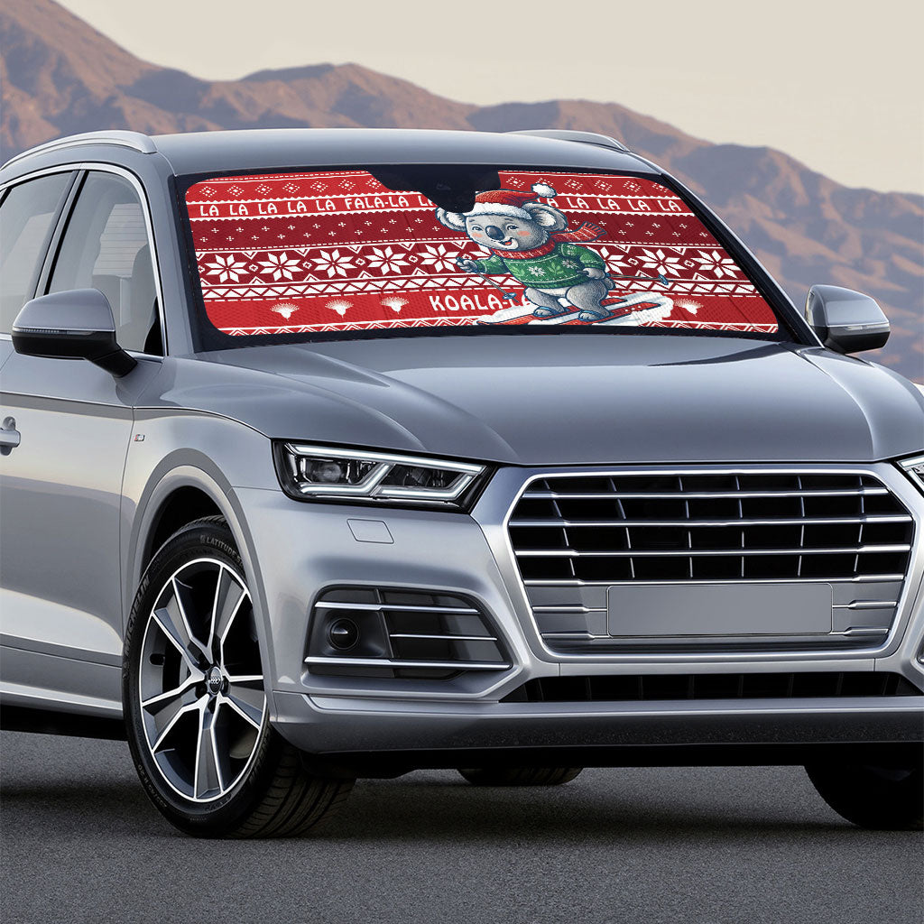 Australia Christmas In July Auto Sun Shade Koala Santa Skiing Red Color
