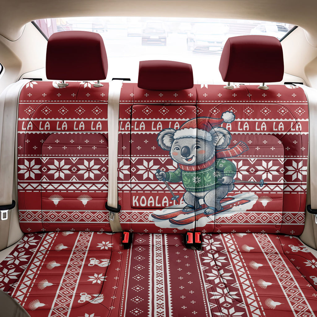 Australia Christmas In July Back Car Seat Cover Koala Santa Skiing Red Color