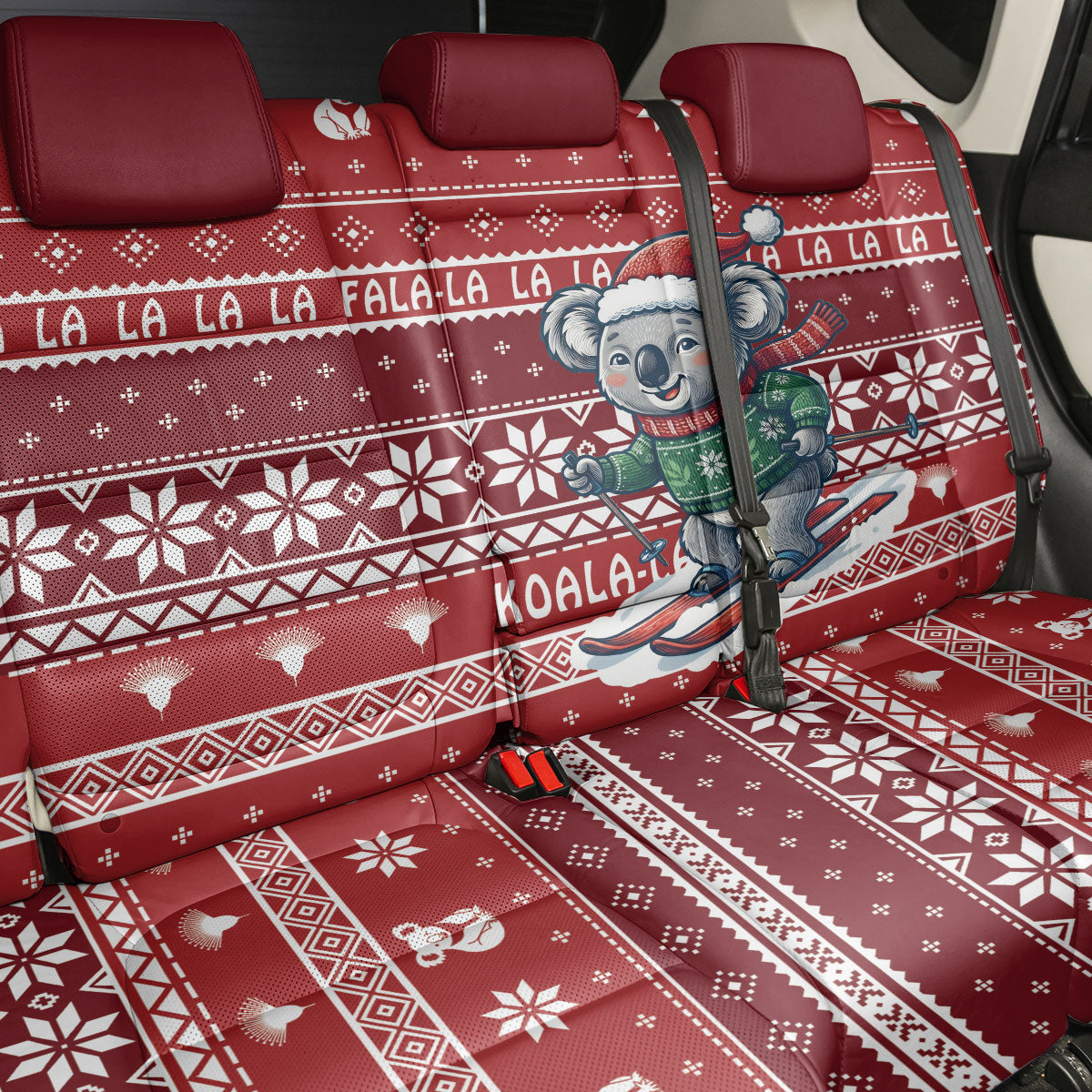 Australia Christmas In July Back Car Seat Cover Koala Santa Skiing Red Color