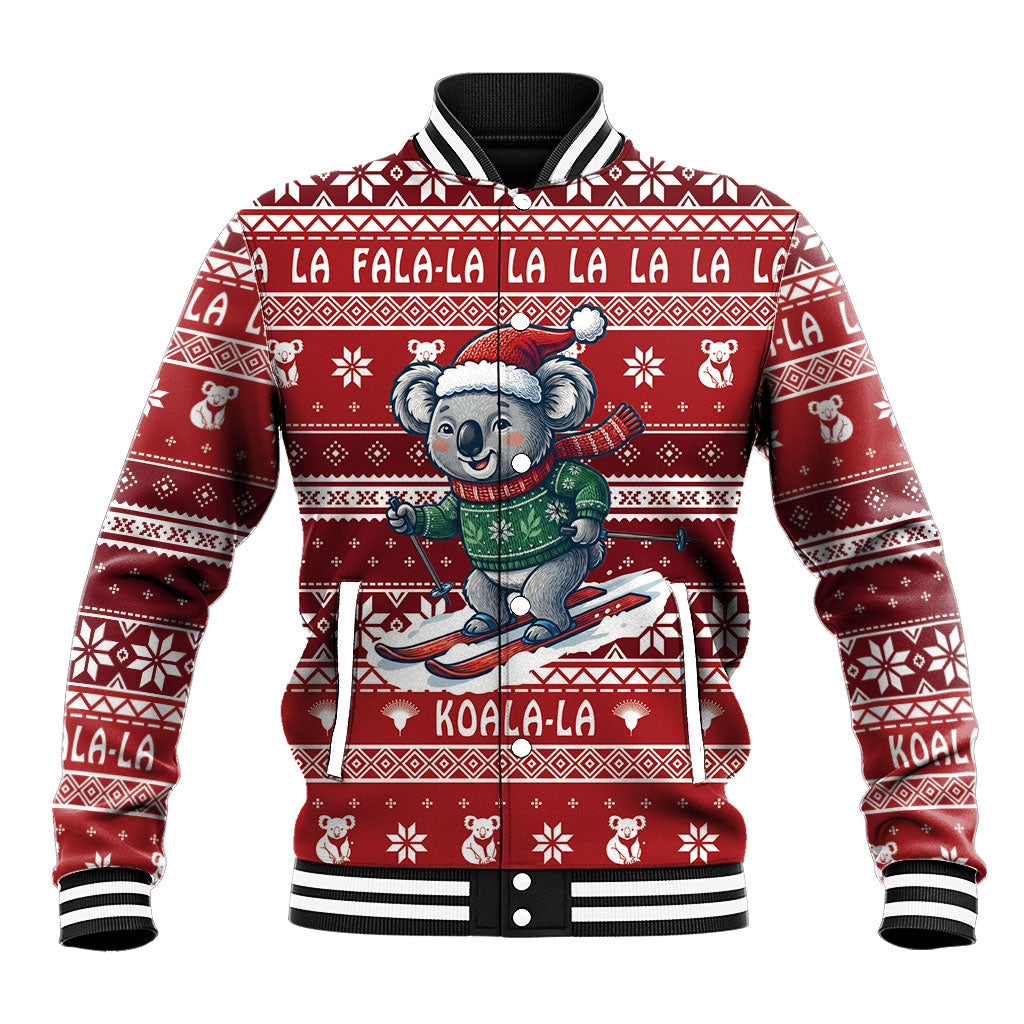 Australia Christmas In July Baseball Jacket Koala Santa Skiing Red Color