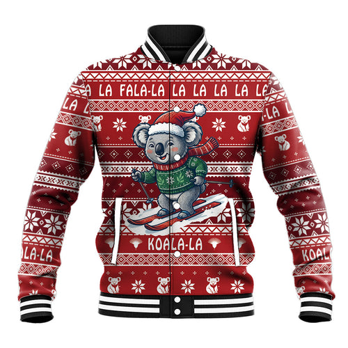 Australia Christmas In July Baseball Jacket Koala Santa Skiing Red Color