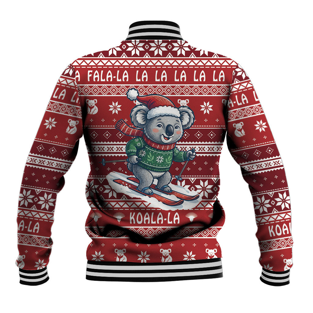 Australia Christmas In July Baseball Jacket Koala Santa Skiing Red Color