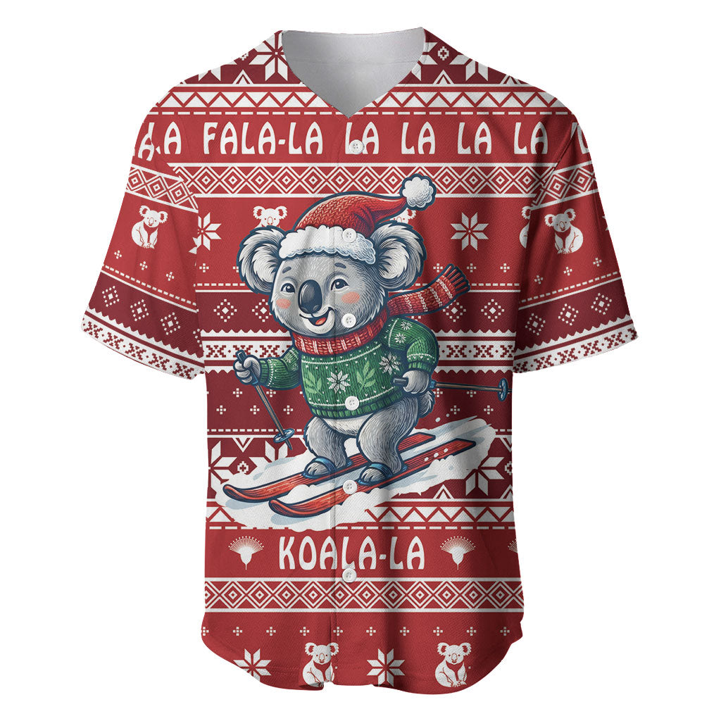Australia Christmas In July Baseball Jersey Koala Santa Skiing Red Color