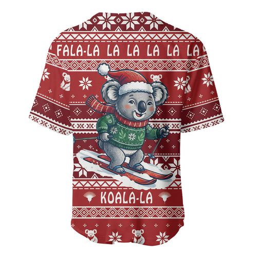 Australia Christmas In July Baseball Jersey Koala Santa Skiing Red Color
