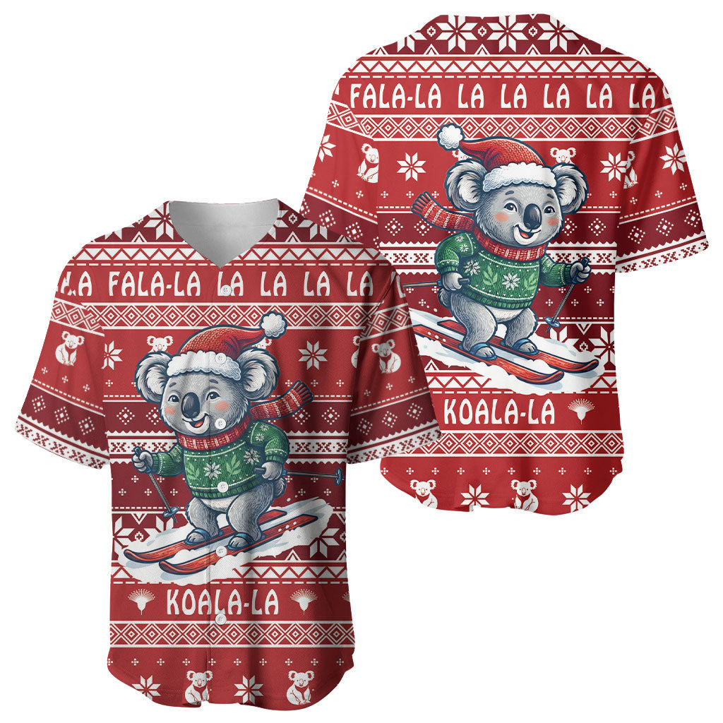 Australia Christmas In July Baseball Jersey Koala Santa Skiing Red Color