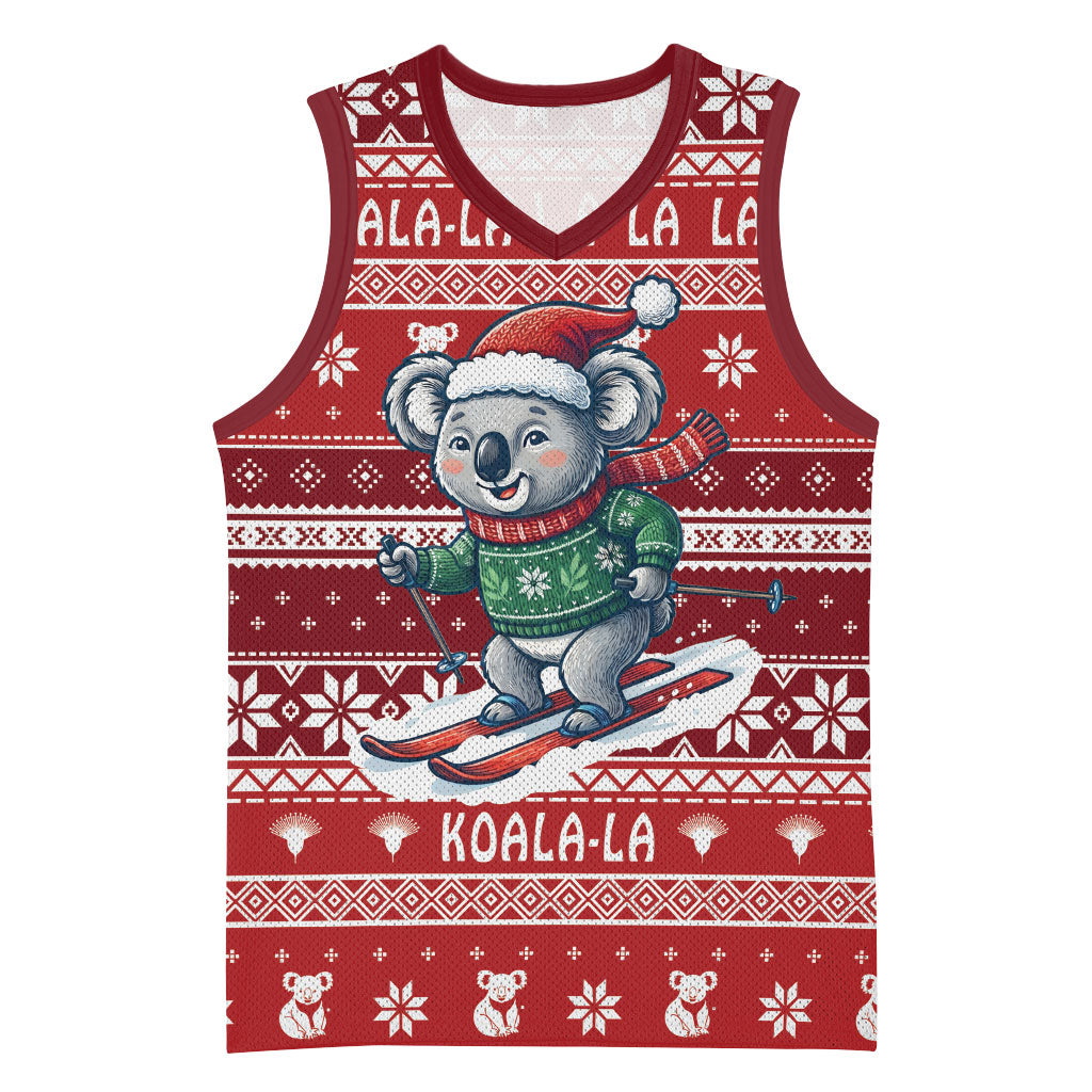 Australia Christmas In July Basketball Jersey Koala Santa Skiing Red Color