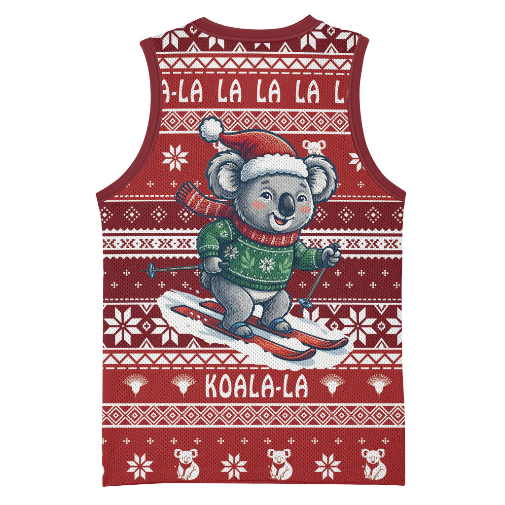 Australia Christmas In July Basketball Jersey Koala Santa Skiing Red Color