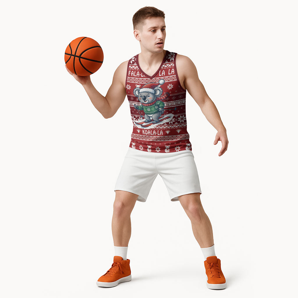 Australia Christmas In July Basketball Jersey Koala Santa Skiing Red Color