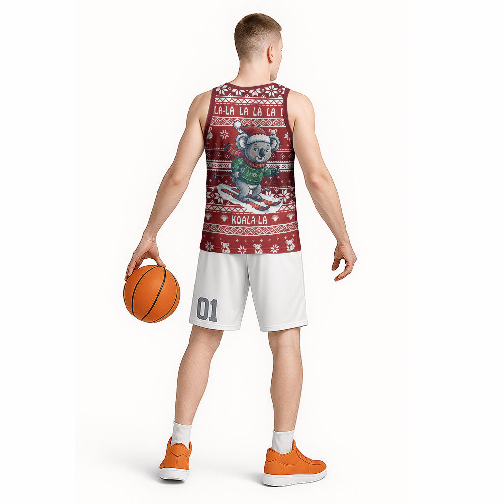 Australia Christmas In July Basketball Jersey Koala Santa Skiing Red Color