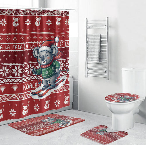 Australia Christmas In July Bathroom Set Koala Santa Skiing Red Color