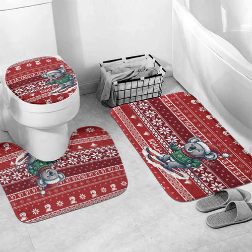 Australia Christmas In July Bathroom Set Koala Santa Skiing Red Color