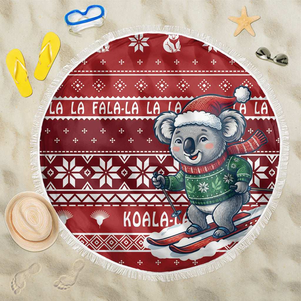 Australia Christmas In July Beach Blanket Koala Santa Skiing Red Color