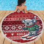 Australia Christmas In July Beach Blanket Koala Santa Skiing Red Color