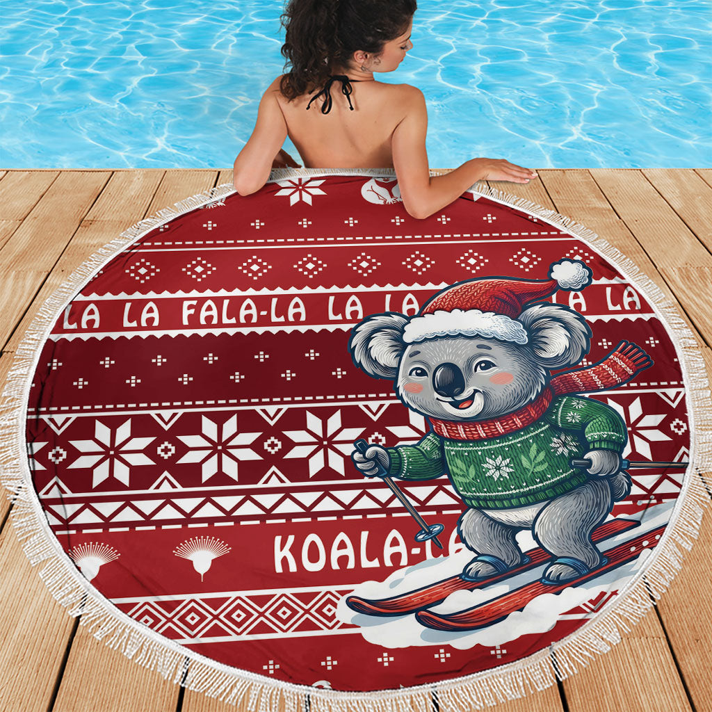 Australia Christmas In July Beach Blanket Koala Santa Skiing Red Color
