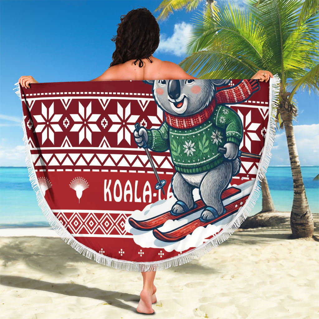 Australia Christmas In July Beach Blanket Koala Santa Skiing Red Color