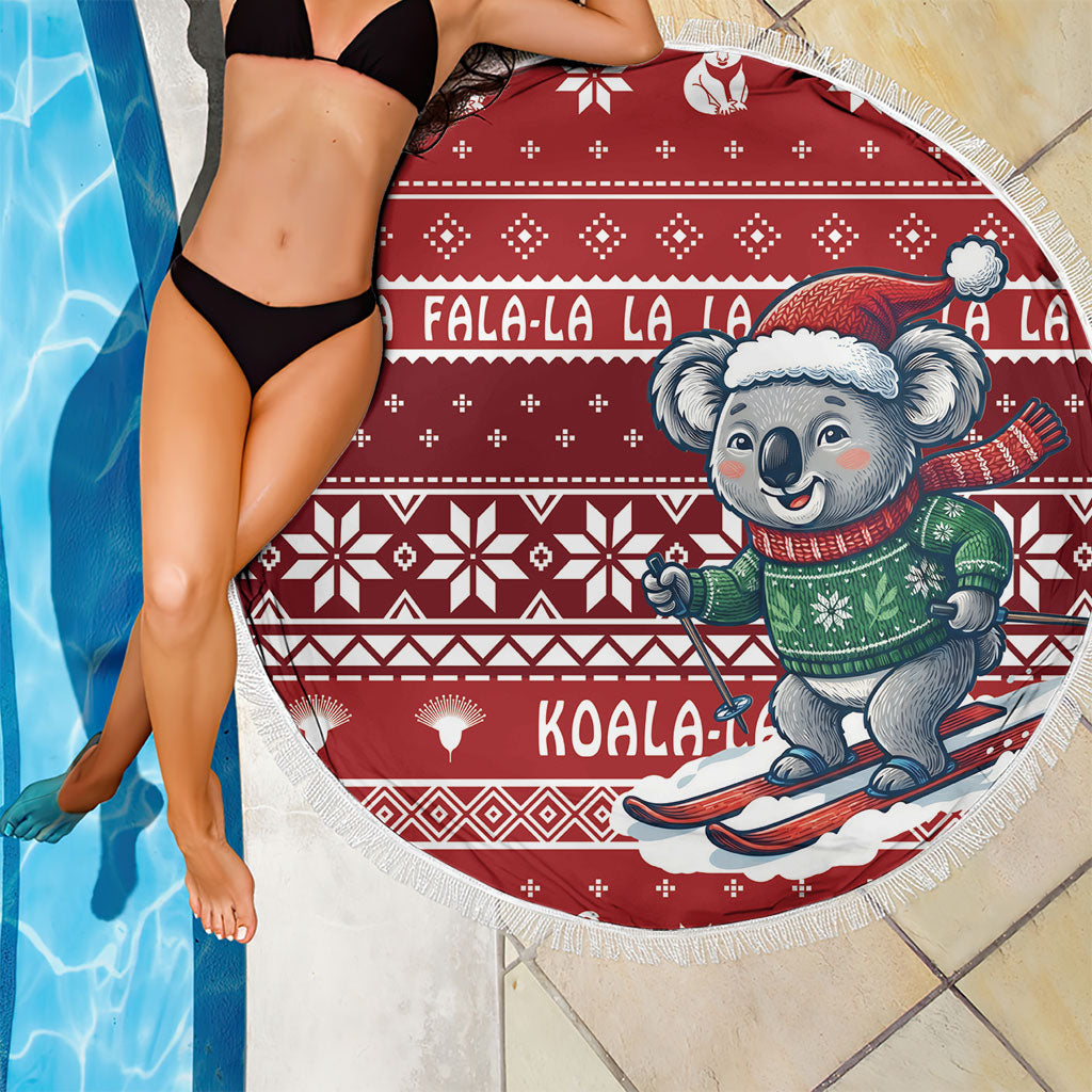 Australia Christmas In July Beach Blanket Koala Santa Skiing Red Color
