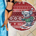 Australia Christmas In July Beach Blanket Koala Santa Skiing Red Color
