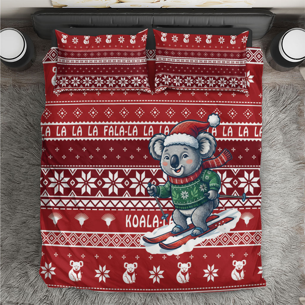 Australia Christmas In July Bedding Set Koala Santa Skiing Red Color