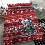Australia Christmas In July Bedding Set Koala Santa Skiing Red Color