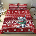 Australia Christmas In July Bedding Set Koala Santa Skiing Red Color