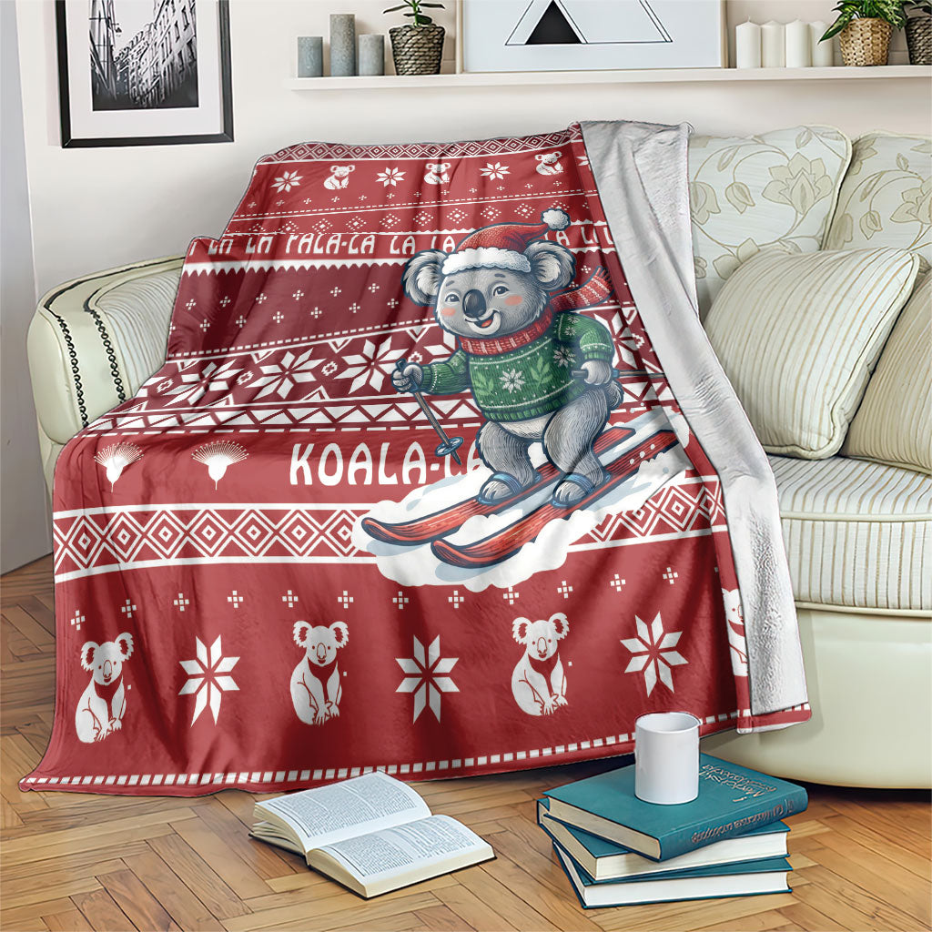 Australia Christmas In July Blanket Koala Santa Skiing Red Color