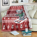 Australia Christmas In July Blanket Koala Santa Skiing Red Color