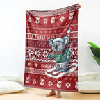 Australia Christmas In July Blanket Koala Santa Skiing Red Color