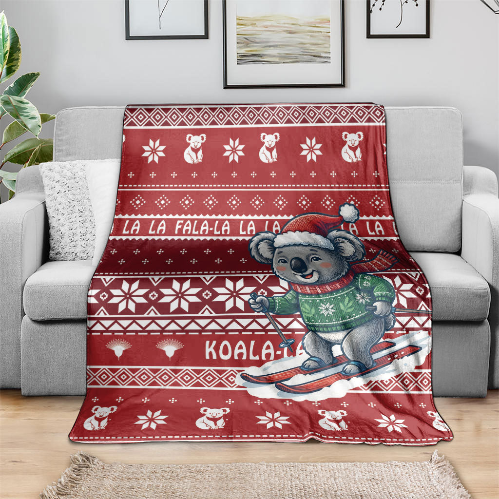 Australia Christmas In July Blanket Koala Santa Skiing Red Color