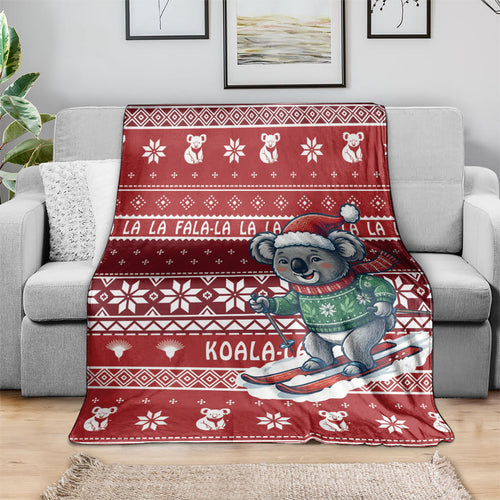 Australia Christmas In July Blanket Koala Santa Skiing Red Color