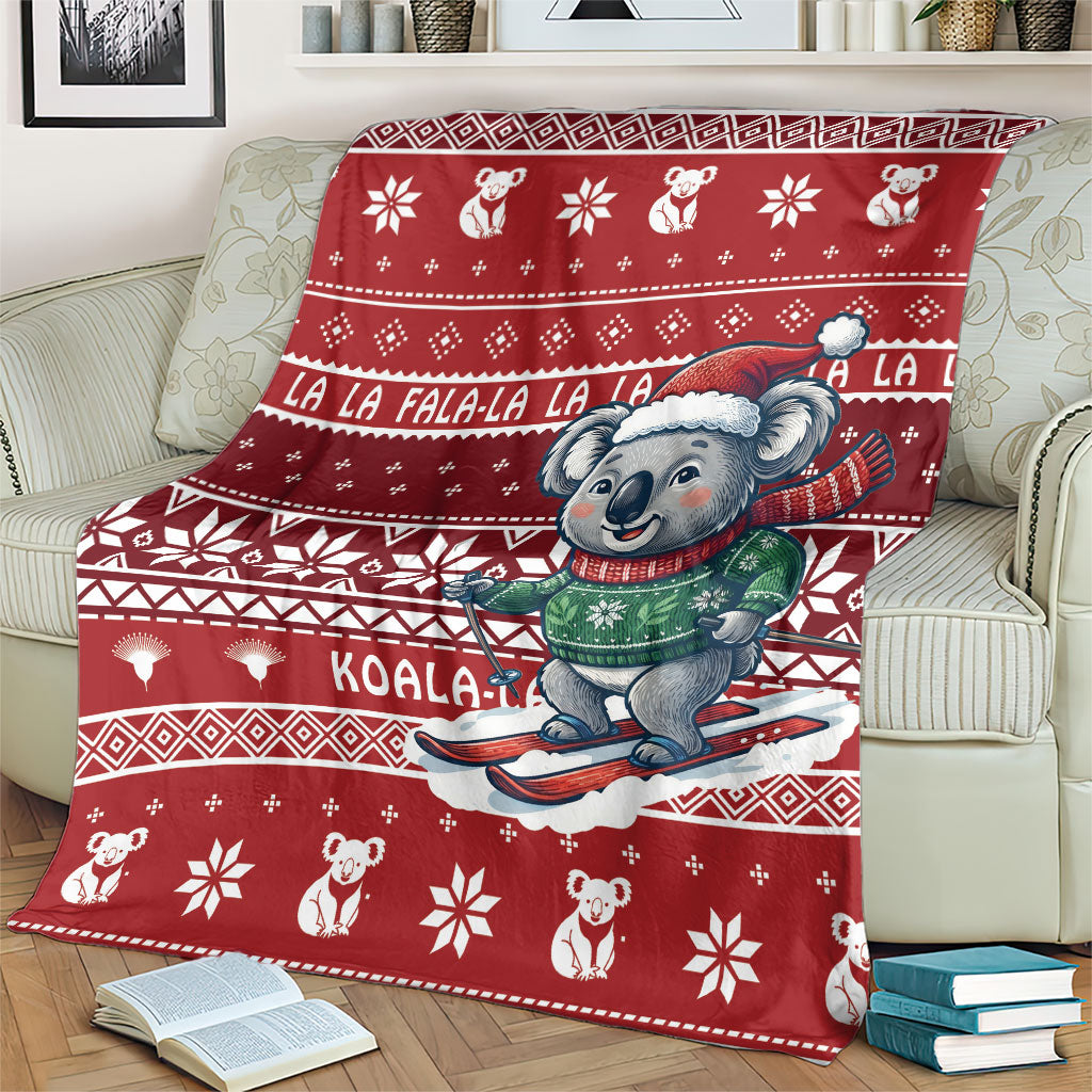 Australia Christmas In July Blanket Koala Santa Skiing Red Color