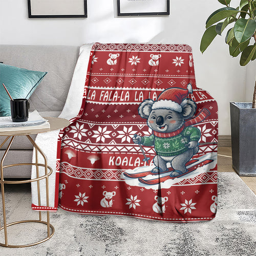 Australia Christmas In July Blanket Koala Santa Skiing Red Color