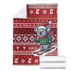 Australia Christmas In July Blanket Koala Santa Skiing Red Color