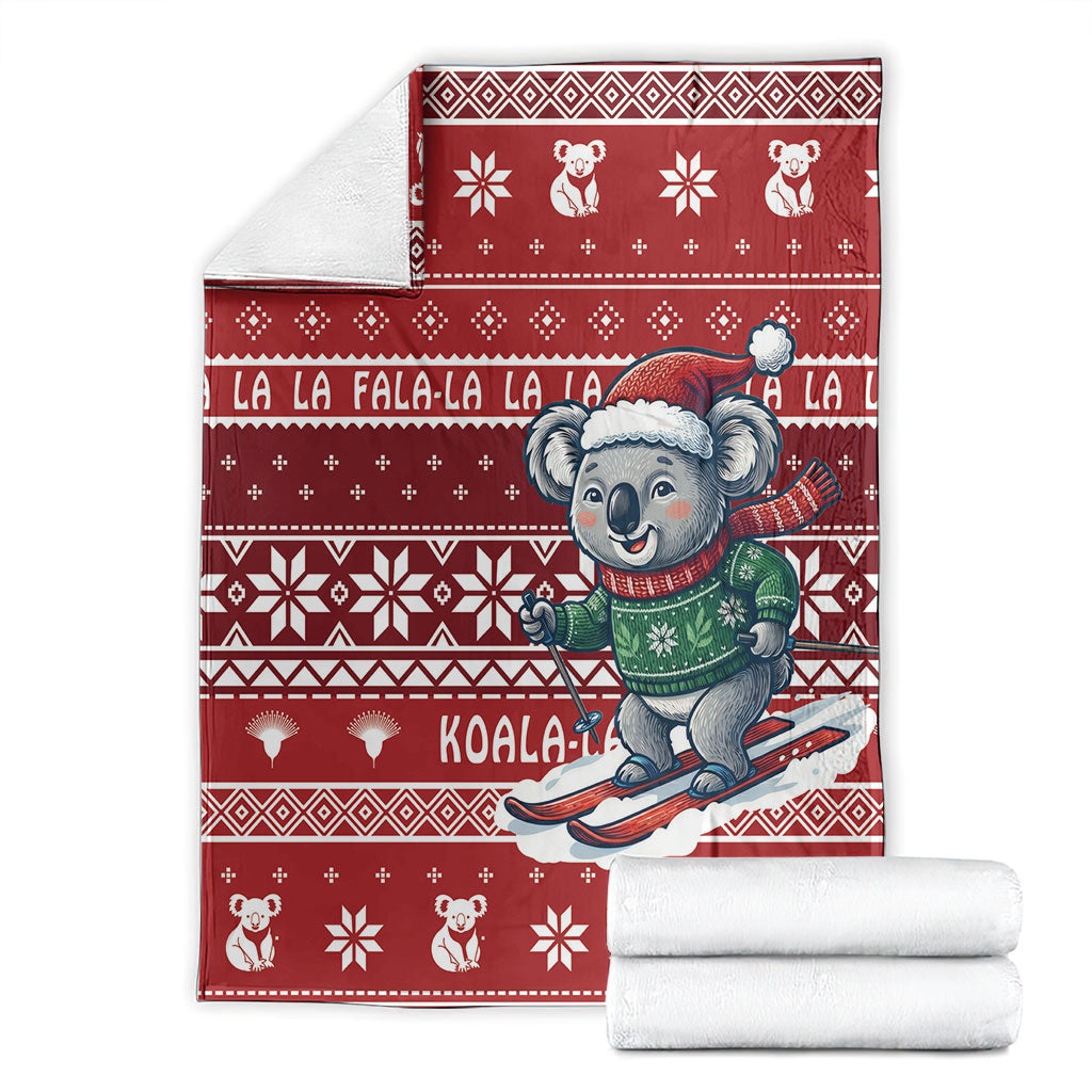 Australia Christmas In July Blanket Koala Santa Skiing Red Color