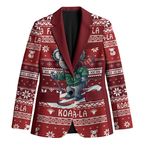 Australia Christmas In July Blazer Koala Santa Skiing Red Color