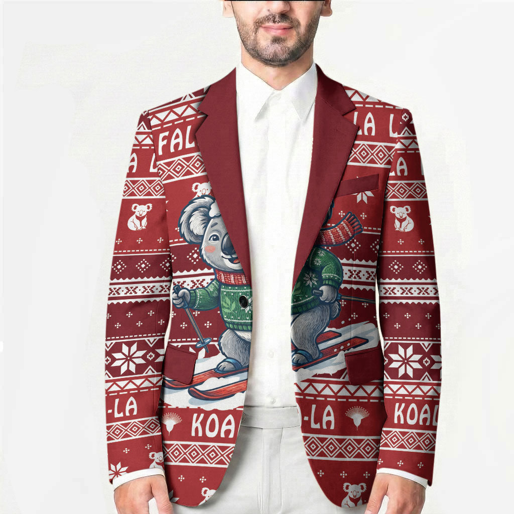 Australia Christmas In July Blazer Koala Santa Skiing Red Color
