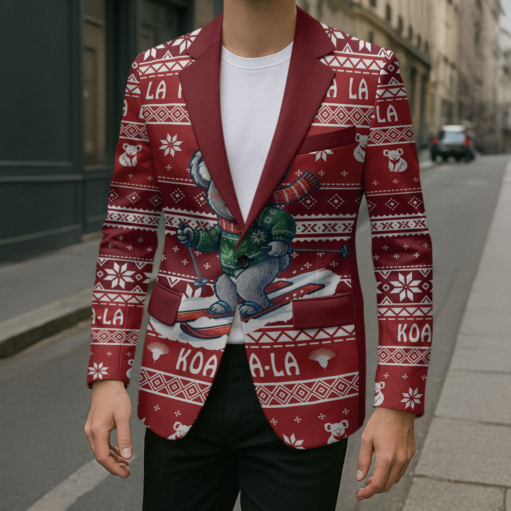 Australia Christmas In July Blazer Koala Santa Skiing Red Color