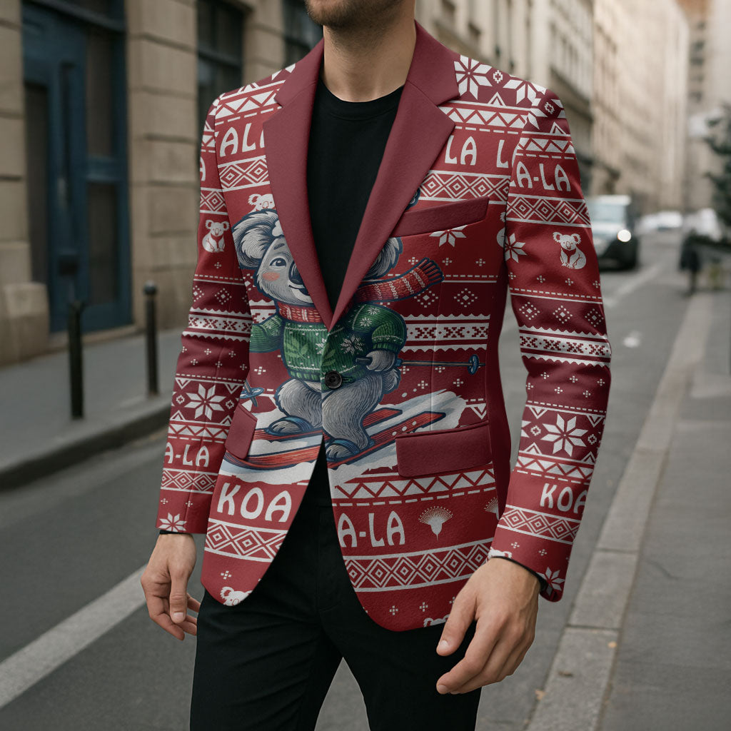 Australia Christmas In July Blazer Koala Santa Skiing Red Color