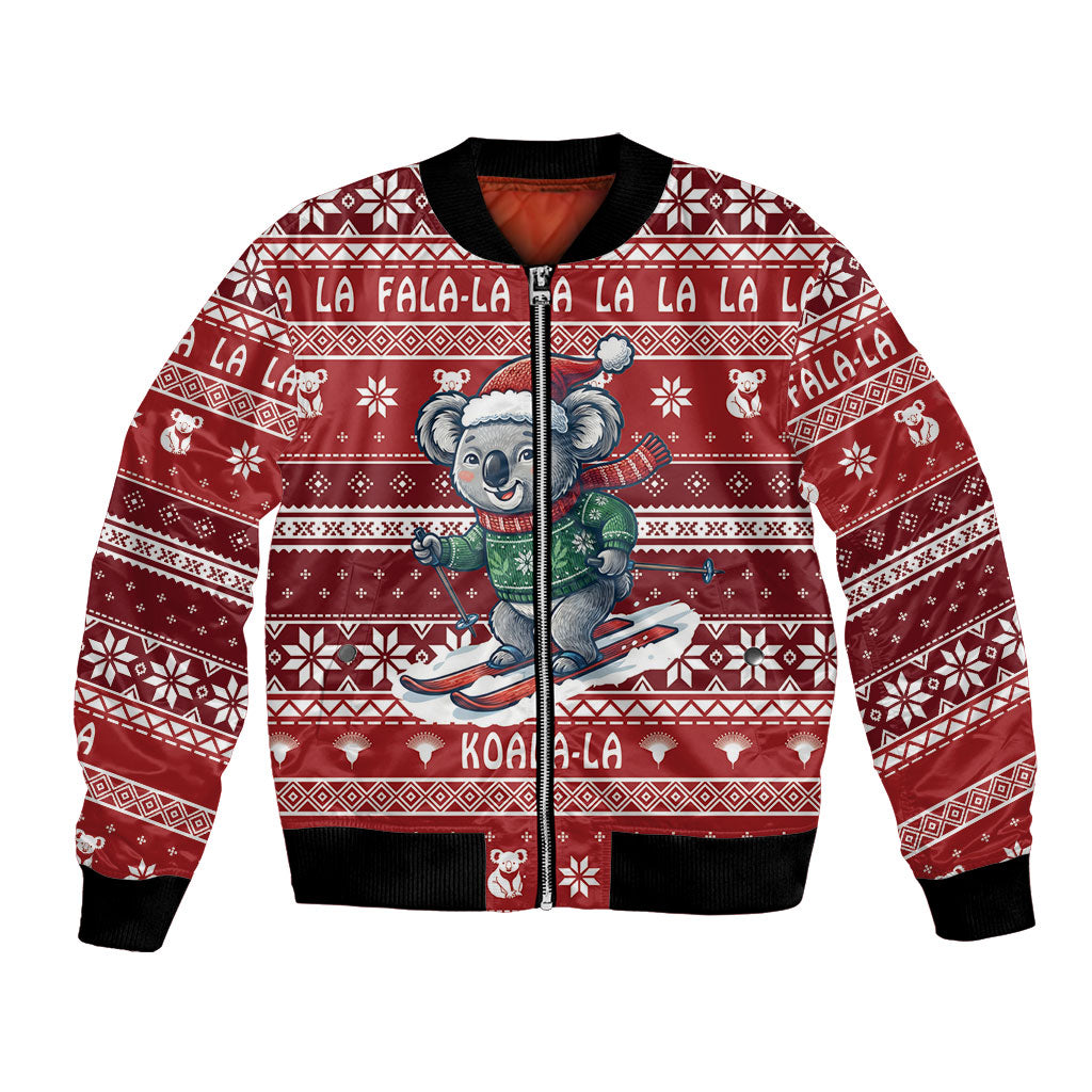 Australia Christmas In July Bomber Jacket Koala Santa Skiing Red Color