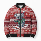 Australia Christmas In July Bomber Puffer Jacket Koala Santa Skiing Red Color