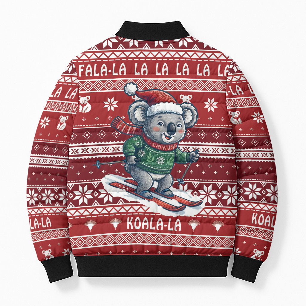 Australia Christmas In July Bomber Puffer Jacket Koala Santa Skiing Red Color