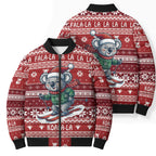 Australia Christmas In July Bomber Puffer Jacket Koala Santa Skiing Red Color