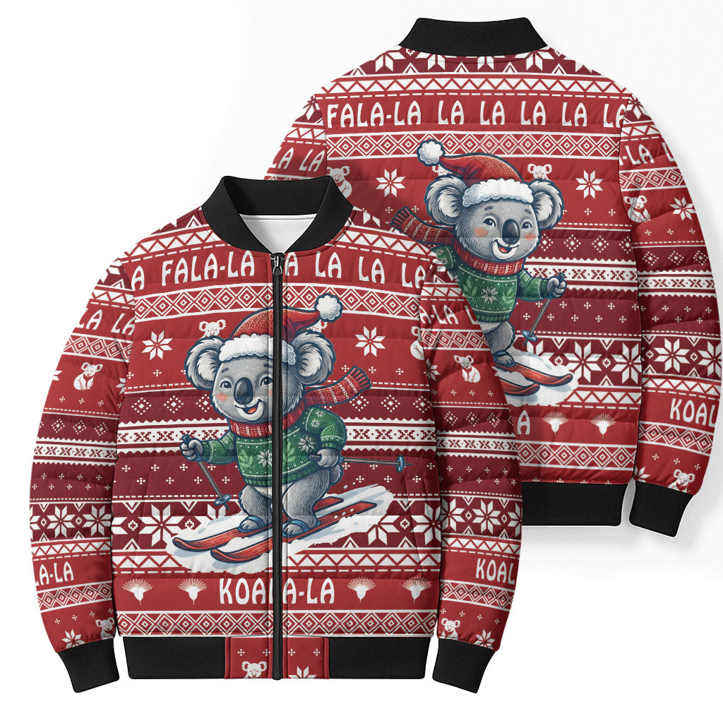 Australia Christmas In July Bomber Puffer Jacket Koala Santa Skiing Red Color