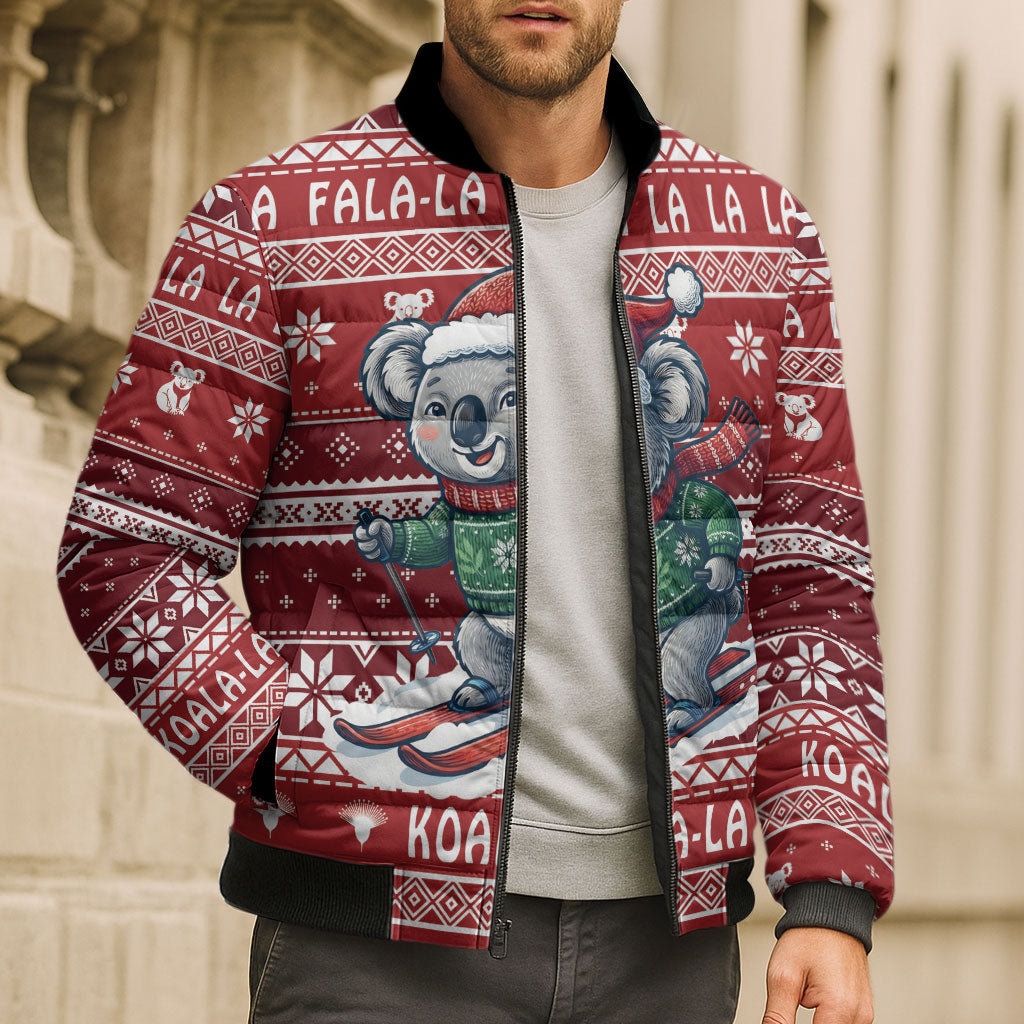 Australia Christmas In July Bomber Puffer Jacket Koala Santa Skiing Red Color