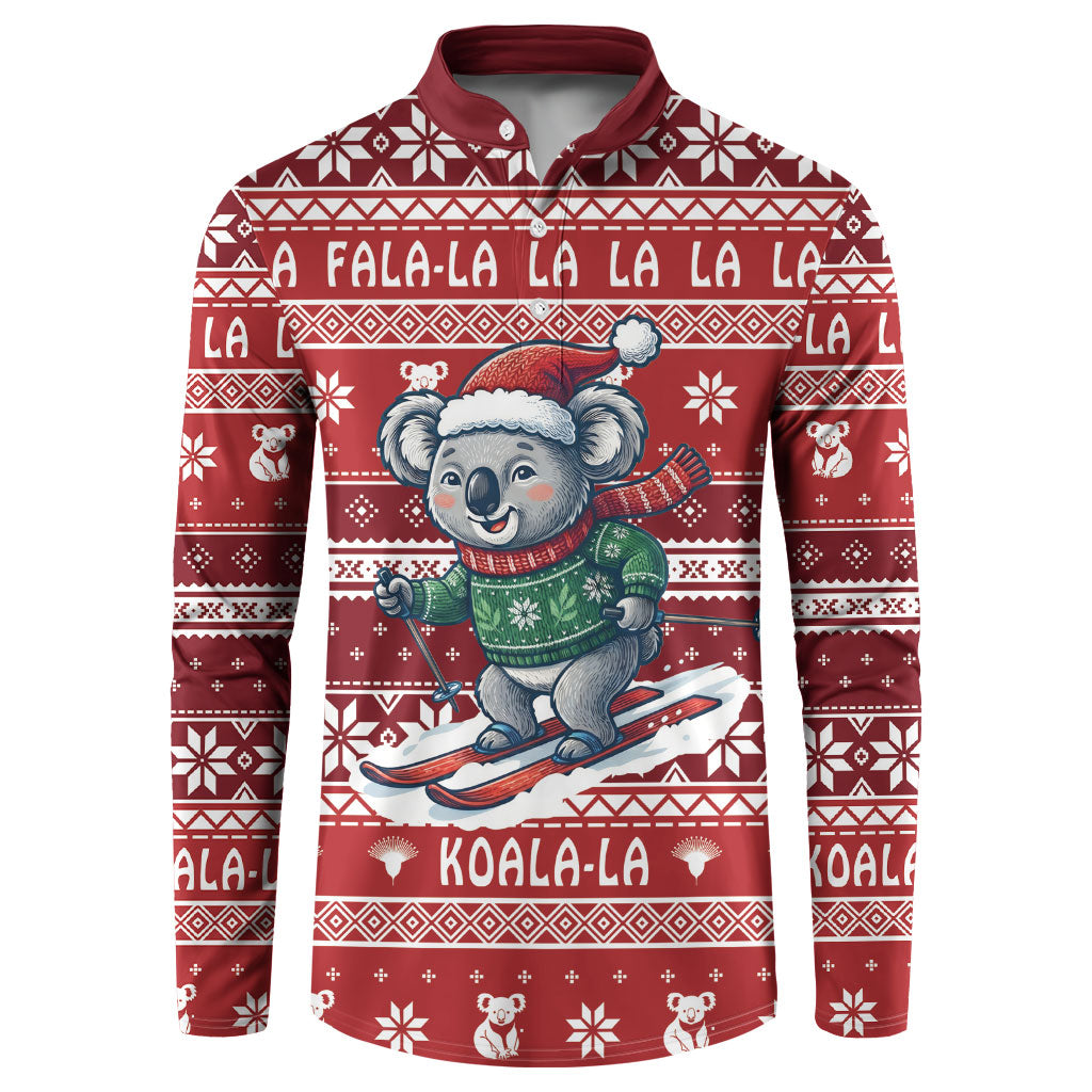 Australia Christmas In July Button Sweatshirt Koala Santa Skiing Red Color