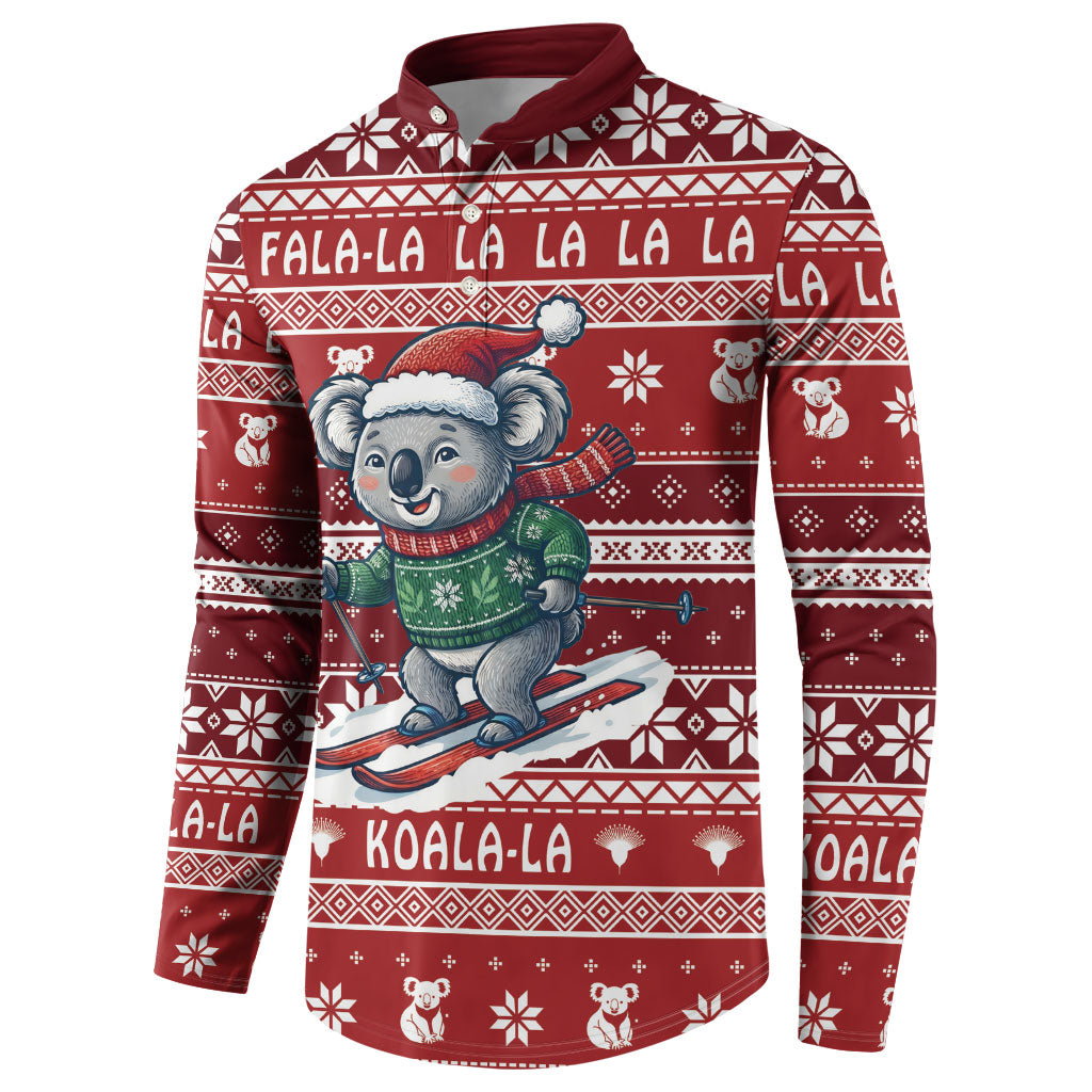 Australia Christmas In July Button Sweatshirt Koala Santa Skiing Red Color