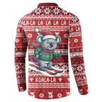 Australia Christmas In July Button Sweatshirt Koala Santa Skiing Red Color