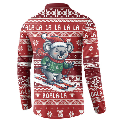 Australia Christmas In July Button Sweatshirt Koala Santa Skiing Red Color