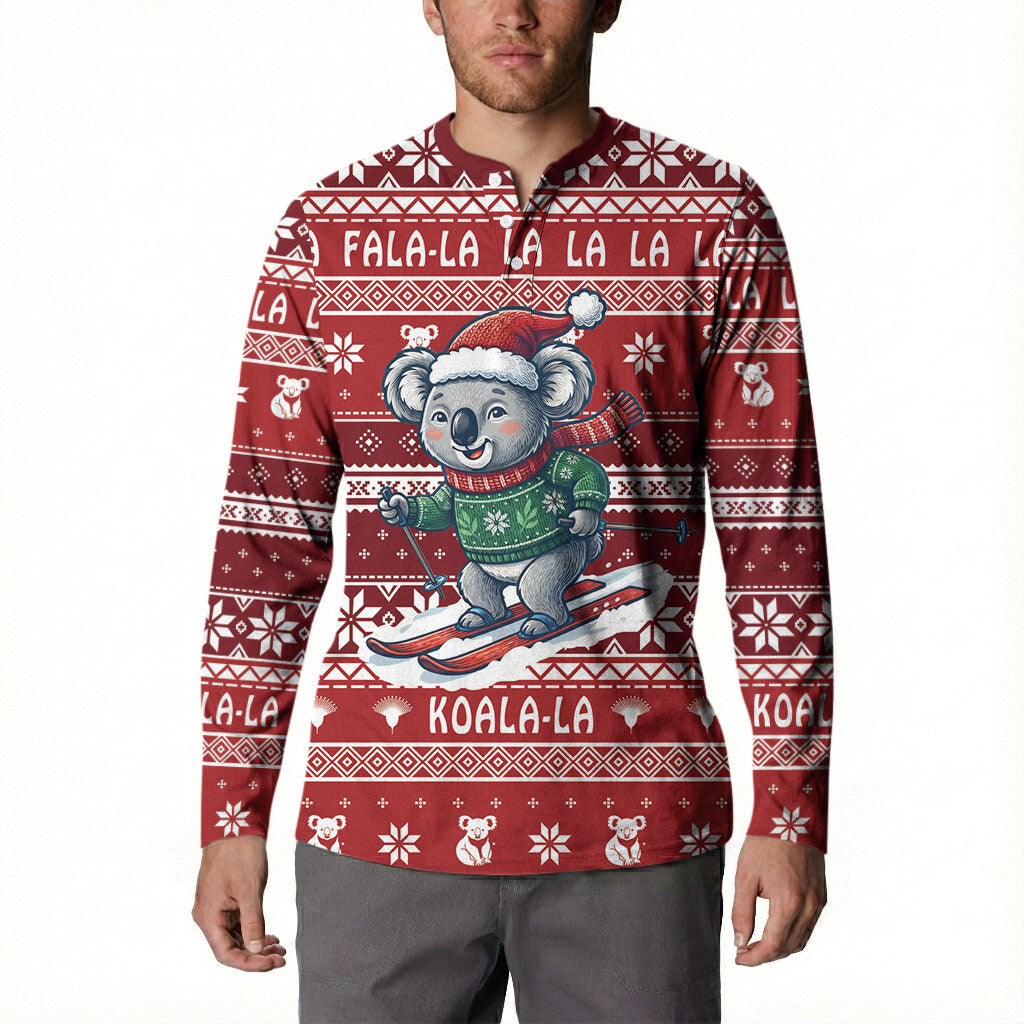 Australia Christmas In July Button Sweatshirt Koala Santa Skiing Red Color